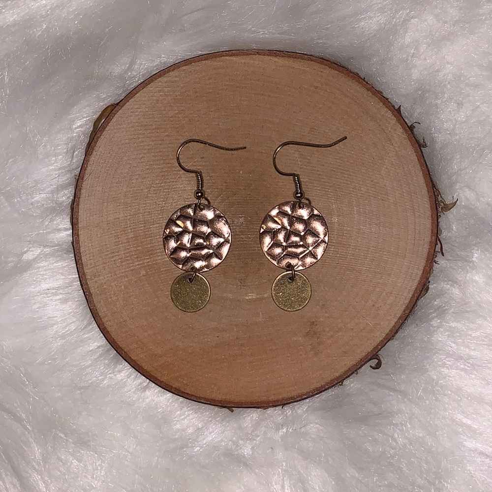 Hammered Metal Disc Earrings Rose Gold Copper